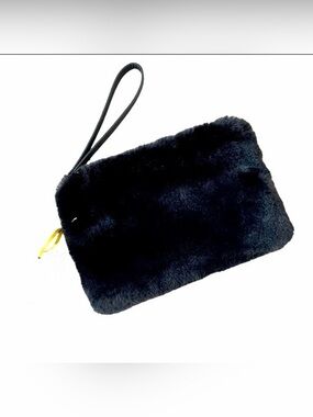 House of Harlow 1960 Black Faux Fur Wristlet Clutch